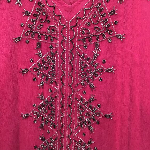 Incredible Women's 30/32 Hand Beaded 2 Piece Pink Boho Tunic Semi-Sheer V-Neck - Picture 6 of 15